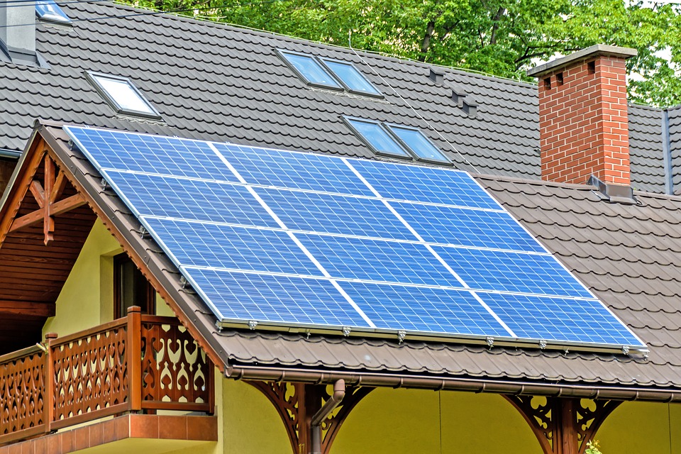Solar panel installed on the roof of a house